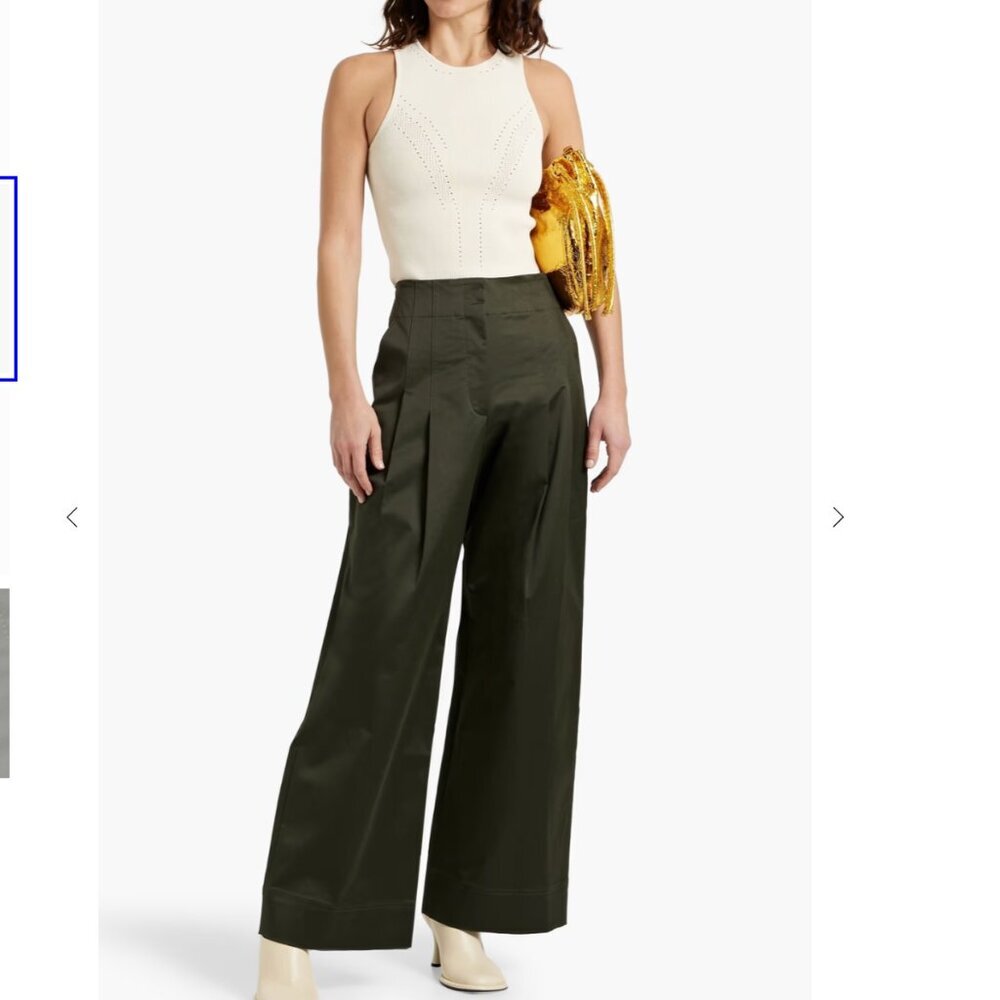 A.L.C. Bennett Wide Leg Pleated Sateen Trouser Style Baggy Relaxed Pant Mossy 0 - Picture 12 of 13